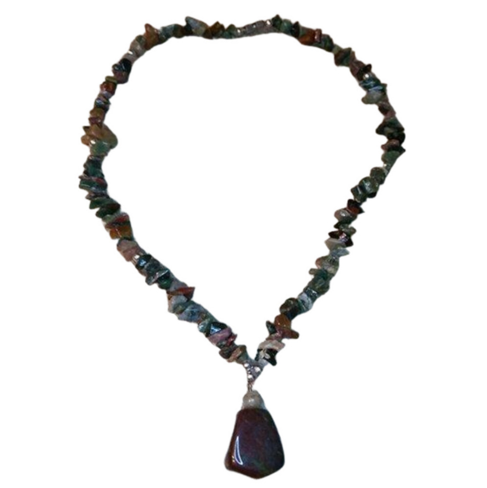 Vintage Artisan Natural Gemstone Stone Bead Collar Necklace Pendant Boho Earthy